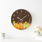 Harvest Pumpkins, Blätter und Folien Große Wanduhr (Zuhause)