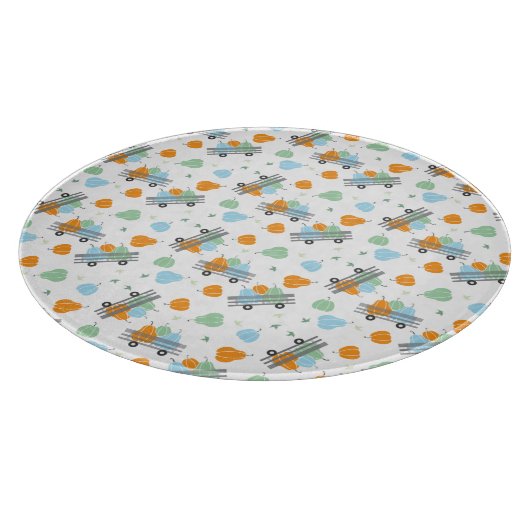 Harvest Pumpkins Pattern Wagon Blue Orange Schneidebrett (Ecke)