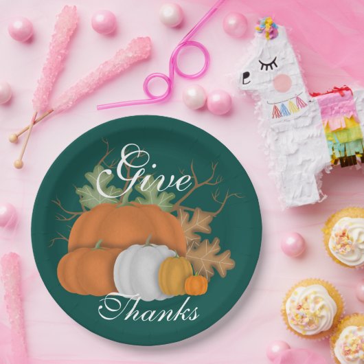 Harvest Pumpkins und Eichen Blätter geben Dank Cus Pappteller (Party)