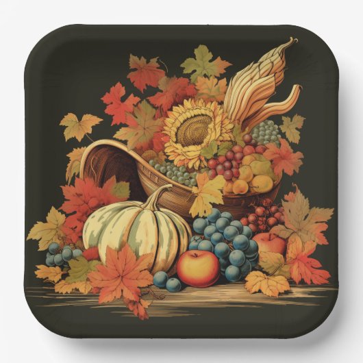 Harvest Segen Korb: Schönes Fest Pappteller (Vorderseite)