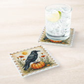 Harvest Watcher: Der Crow & Pumpkin-Untersetzer Glasuntersetzer (Schrägansicht)