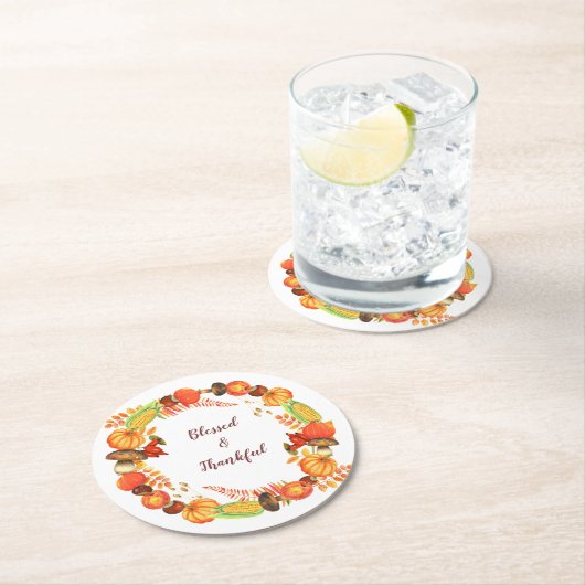 Harvest Wreath Gesegneter Erntedank Runder Pappuntersetzer (Vor Ort)