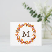 Harvest Wreath Monogram Custom Postcard Postkarte (Stehend Vorderseite)