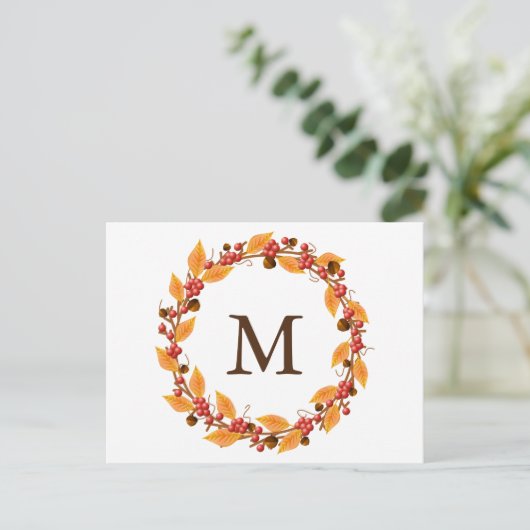 Harvest Wreath Monogram Custom Postcard Postkarte (Stehend Vorderseite)