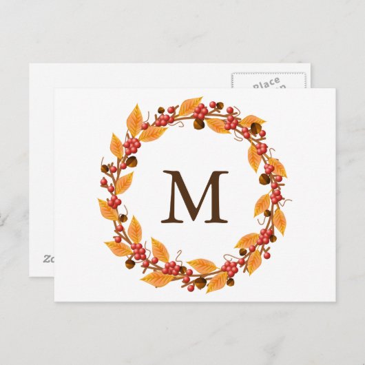 Harvest Wreath Monogram Custom Postcard Postkarte (Vorne/Hinten)