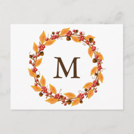 Harvest Wreath Monogram Custom Postcard Postkarte