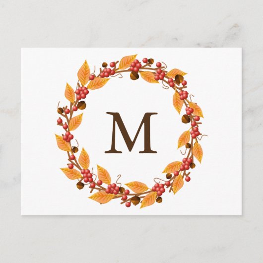 Harvest Wreath Monogram Custom Postcard Postkarte (Vorderseite)