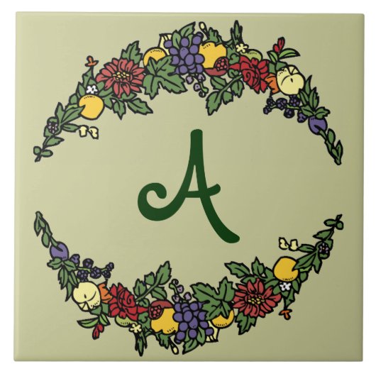 Harvest Wreath Monogram Tile Fliese (Vorderseite)