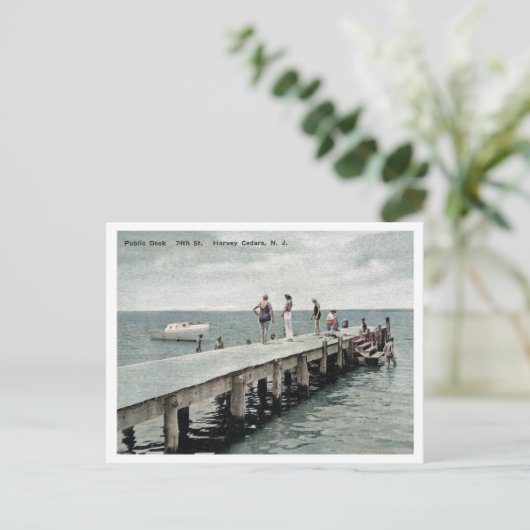 Harvey Cedars NJ Boat Dock 30er Postkarte (Stehend Vorderseite)