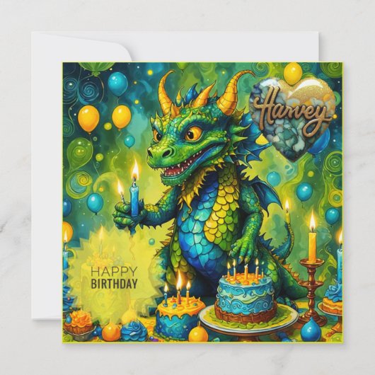 HARVEY ~ Geburtstagskarte ~ Dinosaurier ~ Green (Vorderseite)