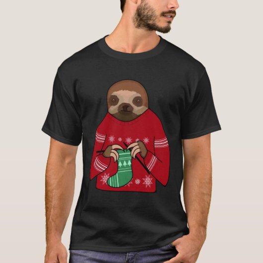 Harvey The Festive Knitting Sloth T-Shirt (Vorderseite)