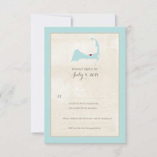 Harwich Cape Cod Map | RSVP-Menü Hochzeiten RSVP Karte (Vorderseite)