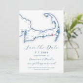 Harwich Port MA Cape Cod Map Navy Blue Wedding Save The Date (Stehend Vorderseite)