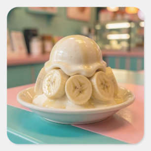 Harz-Bananen-Sundae Retro-Eisdiele Quadratischer Aufkleber