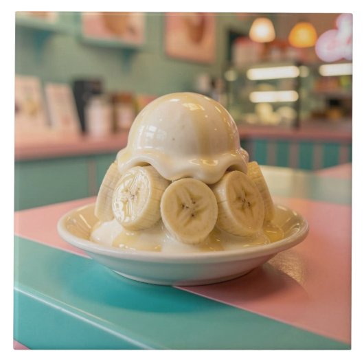 Harz-Bananensundae | Retro-Eisdiele Fliese (Vorderseite)