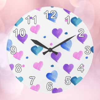 Harzen Aquarelltöne Rosa Blau Lila Große Wanduhr