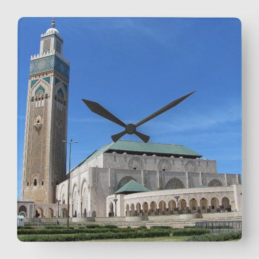 Hasan II mosque in Casablanca, Morocco Quadratische Wanduhr (Vorderseite)