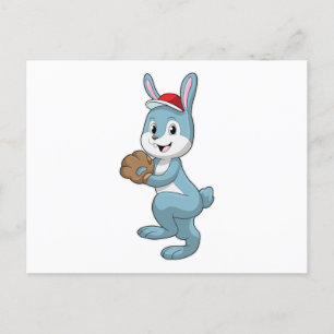 Häschen beim Baseball mit Baseballhandschuh Postkarte