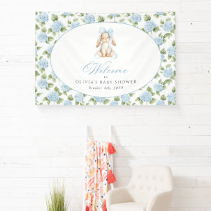 Häschen, Blaues Band, Blaue Blumen, Babyparty-Will Banner
