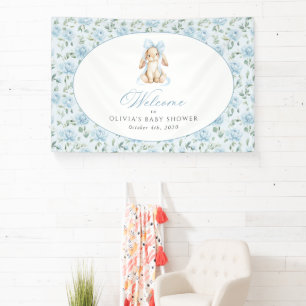 Häschen, Blaues Band, Blaue Blumen, Babyparty-Will Banner
