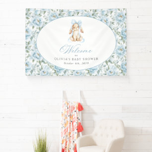 Häschen, Blaues Band, Blaue Blumen, Babyparty-Will Banner