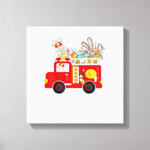 Häschen fährt auf Feuerwehrwagen Ostertag Feuerweh Leinwanddruck