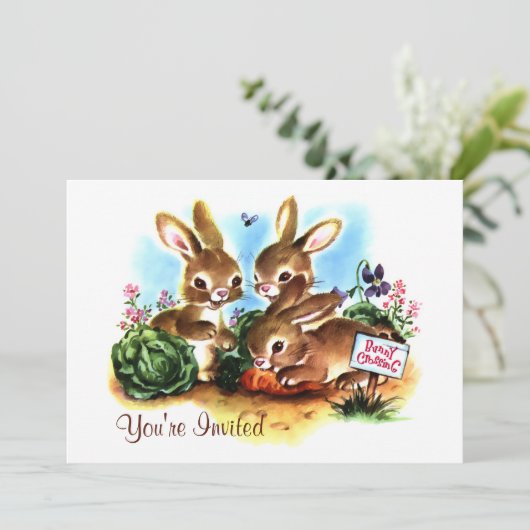Häschen-Flecken Einladung (Stehend Vorderseite)