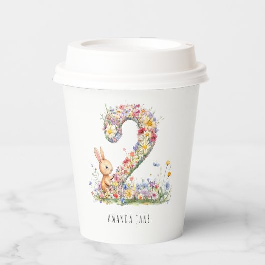 Häschen Floral 2. Geburtstag Pappbecher (Vorderseite)