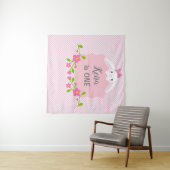 Häschen-Geburtstags-Hintergrund-Fahne (Rosa u. Wandteppich (Beispiel (Horizontal))