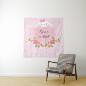 Häschen-Geburtstags-Hintergrund-Fahne (Rosa u. Wandteppich (Beispiel)
