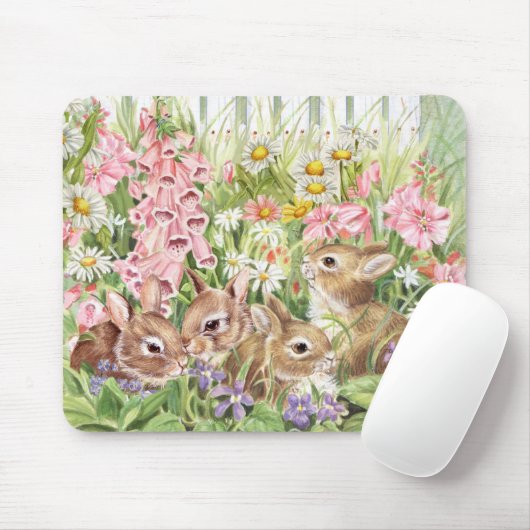 Häschen in den Blumen Mousepad (Mit Mouse)