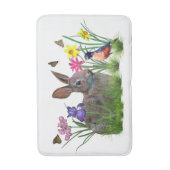 Häschen-Kaninchen, Robin und Blumen, kundengerecht Badematte (Vorderseite Vertikal)