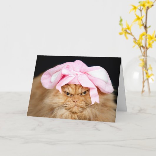 Häschen-Katze Ostern Karte (Gelbe Blume)