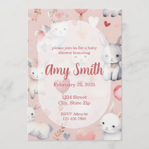 Häschen & Lamm Baby Shower Einladung – Aquarell