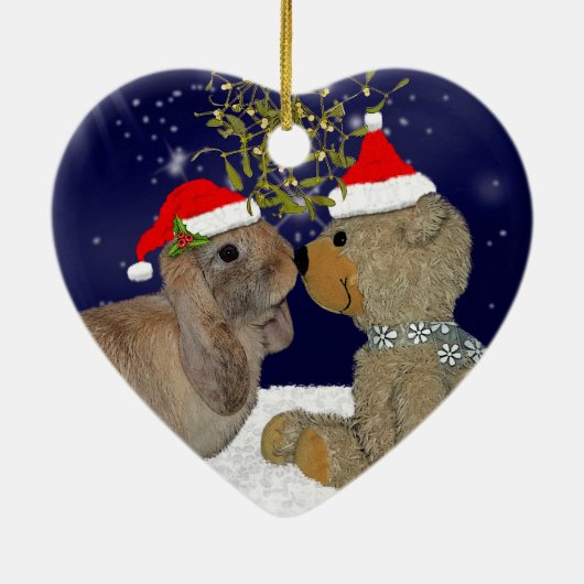 Häschen-Liebe an der Weihnachtsverzierung Keramik Ornament (Hinten)