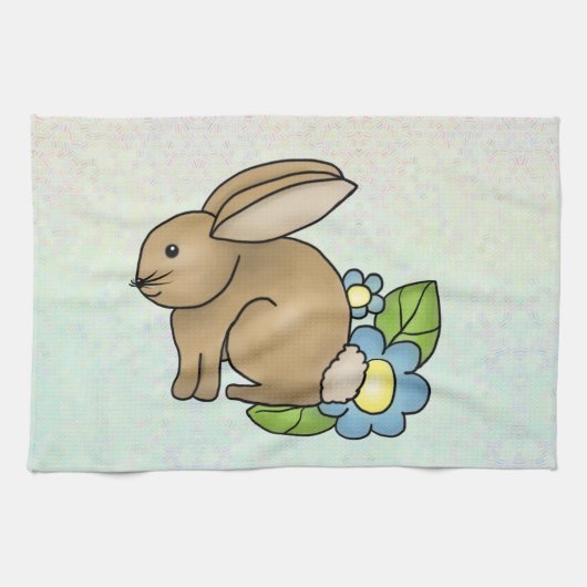 Häschen mit Blümchen Geschirrtuch (Horizontal)
