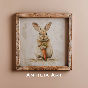 Häschen mit Karottenmalerei Whimsische Hasenkunst Poster