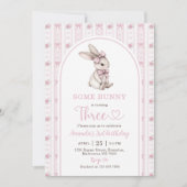 Häschen mit rosa Schleife Vintage-Hase 3. Geburtst Einladung (Vorderseite)