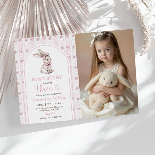 Häschen mit rosa Schleife Vintage-Hase 3. Geburtst Einladung