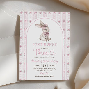 Häschen mit rosa Schleife Vintage-Hase 3. Geburtst Einladung