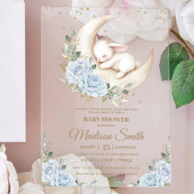 Häschen Mond Sanft Blau Floral Jungen Babyparty