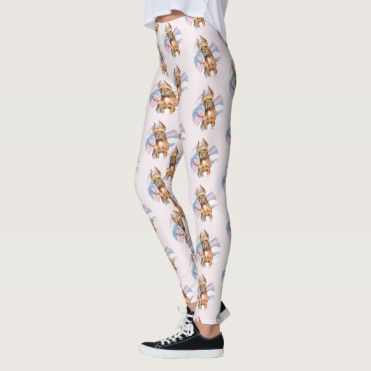 "Häschen-Ohr-" Pitbull-HundeAquarell-Malerei Leggings (Links)