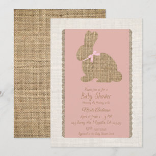 Häschen Ostern Baby Shower Pink und Jute Rustikal Einladung