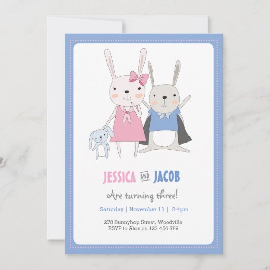 Häschen paart Geburtstags-Einladung Einladung (Vorderseite)