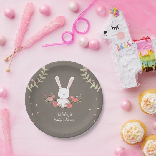 Häschen-PapierTeller-Babydusche Waldrosa-Mädchen Pappteller (Party)