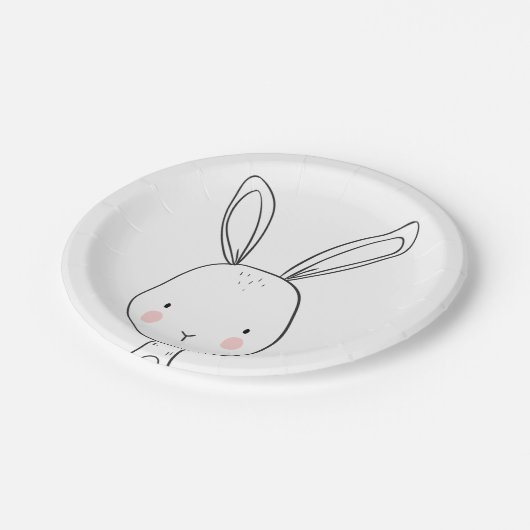 Häschen-PapierTeller-Babydusche Waldtiere Pappteller (Schrägansicht)