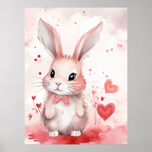 Häschen Pastell mit Herzen Poster (Vorne)