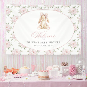 Häschen, rosa Schleife, rosa Blumen, Babyparty-Wil Banner