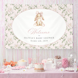 Häschen, rosa Schleife, rosa Blumen, Babyparty Wil Banner