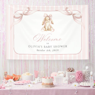 Häschen, rosa Schleife, rosa Streifen, Babyparty-W Banner